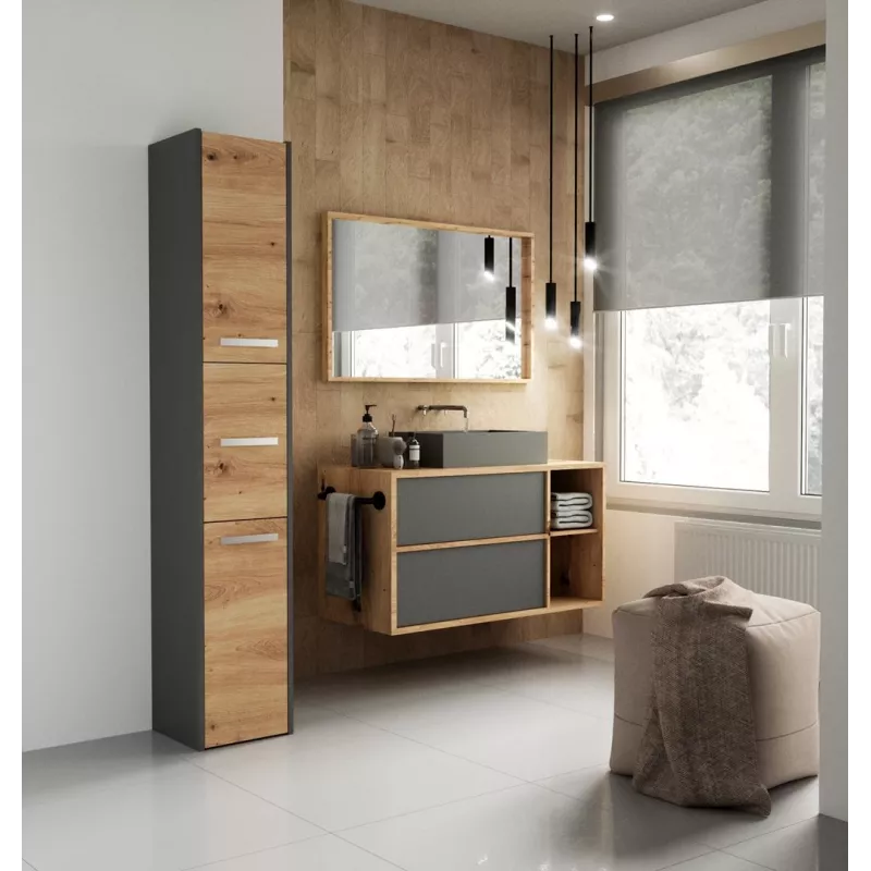 Top E Shop S33 armario de almacenaje para baño, antracita/Artisan, roble