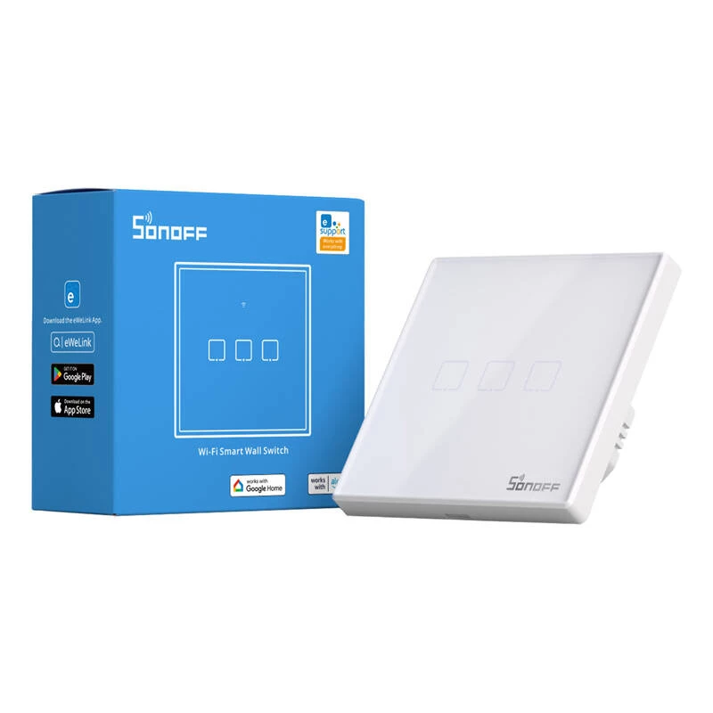 Interruptor de luz inteligente de pared Sonoff T2 EU TX 3 canales Wi‑Fi + RF 433 control