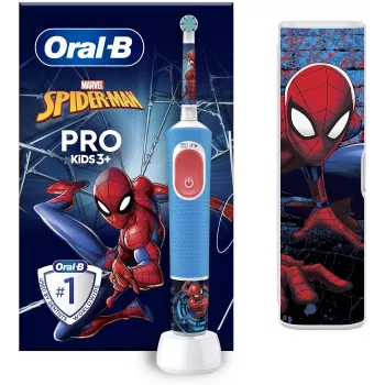 Oral-B | Vitality PRO Kids Spiderman | Cepillo de dientes eléctrico con estuche de viaje | Recargable | Para niños | Azul | Número de cabezales incluidos 1 | Número de modos de cepillado
