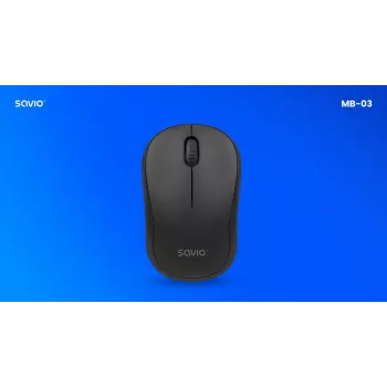 Ratón inalámbrico SAVIO MB-03, interfaz Bluetooth, 1000 DPI, pila AA, 99×60×39 mm, 51 g, receptor incluido