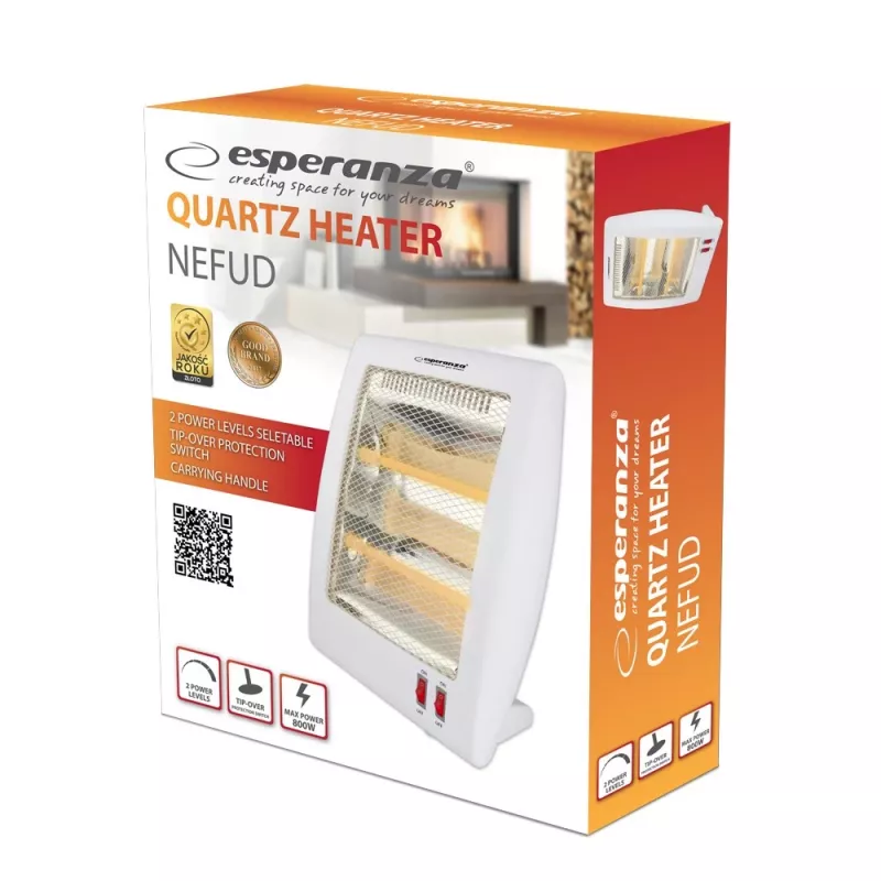Calefactor eléctrico de cuarzo ESPERANZA EHH010 400W/800W, blanco, cable de 1,2 m, botones, termostato ajustable