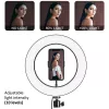 Maclean MCE610 10 12W anillo de luz LED con trípode y disparador Bluetooth, 3 colores, 10 niveles de brillo, brillo ajustable del 10% al 100%, 160 LED, soporte para smartphone, luz de iluminación
