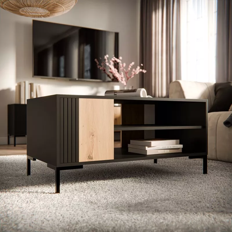 Mesa de centro/jardín Cama MERCI 100 x 55 x 49 cm negro/roble artesano