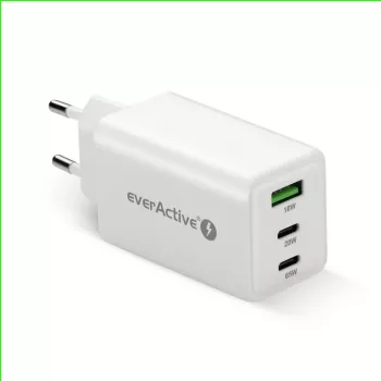 Cargador everActive SQ-655Q 65W, 1×USB-A + 2×USB-C carga rápida