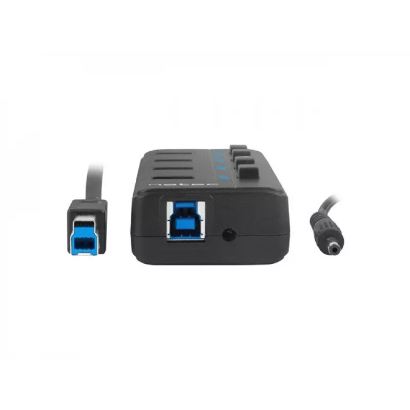 Natec Mantis 2 NHU-1557 hub USB 3.0 de 4 puertos, entrada USB Type-B, interruptores de encendido/apagado, adaptador de corriente, negro