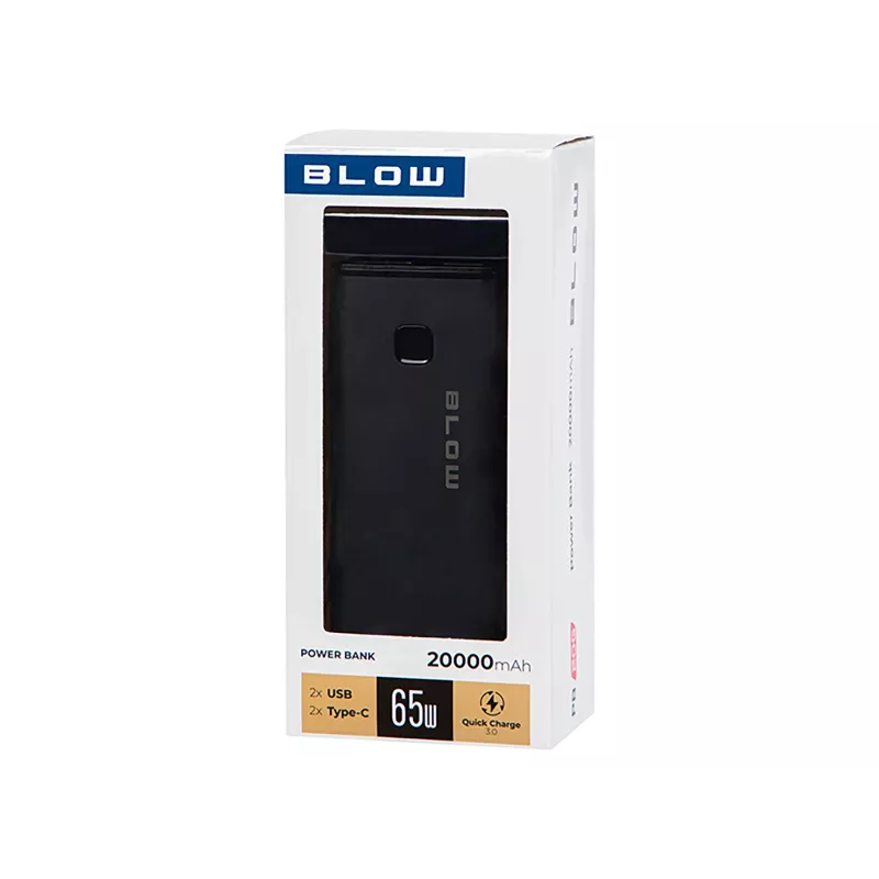 Powerbank portátil BLOW PB20G 20000mAh PD 65W, entrada/salida USB-C, 2 salidas USB-A, negro