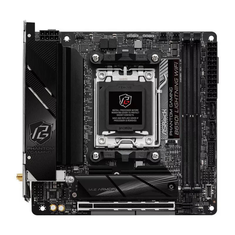 Placa base Mini-ITX ASRock B650I Lightning WiFi — AMD B650, socket AM5, DDR5, 2 DIMM (máx. 96 GB), Wi-Fi 6E, 2,5Gb LAN