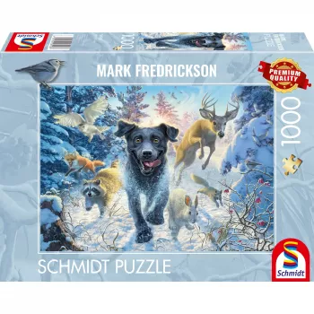 Mark Fredrickson: amor perruno – labrador negro en la nieve, puzzle 1000 piezas