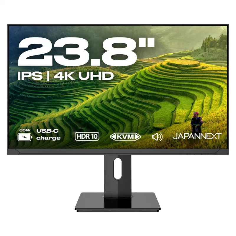 JAPANNEXT monitor 4K UHD 60,45cm (23,8) 3840x2160 píxeles, panel IPS, 8 ms, 60 Hz, AMD FreeSync, HDMI, DisplayPort (JN-IPS2380UHDR-C65W-HSP)