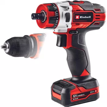 Einhell TE-CD 1. Diseño del producto: taladro de mano, tipo de portabrocas: sin llave. Número de velocidades: 2, 20, velocidad de giro en vacío (máx.): 1400 rpm, taladr