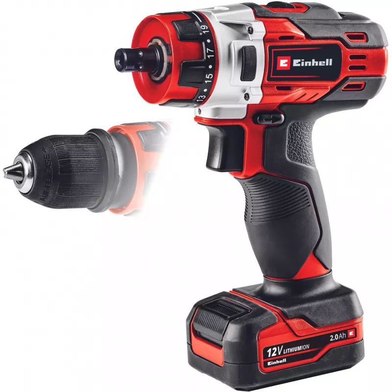 Einhell TE-CD 1. Diseño del producto: taladro de mano, tipo de portabrocas: sin llave. Número de velocidades: 2, 20, velocidad de giro en vacío (máx.): 1400 rpm, taladr