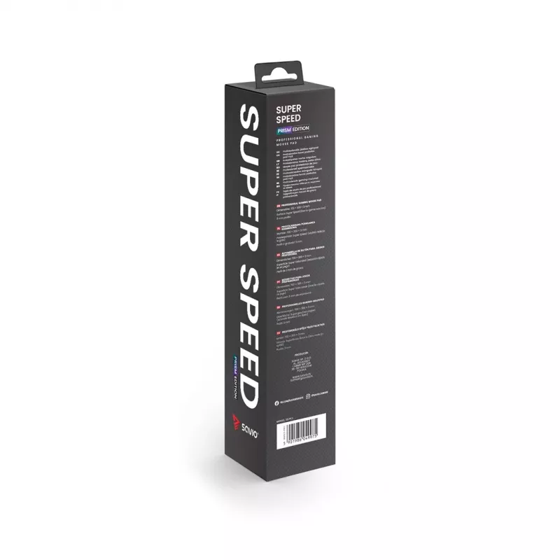 Alfombrilla de ratón gaming SAVIO Super Speed L Prism Edition — 700×300×3 mm, morada, bordes cosidos, base antideslizante