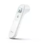 Termómetro infrarrojo sin contacto Yuwell YT-1 — frente, rango 32–43 °C, precisión ±0,3 °C, control por botones, alarma, pilas AAA