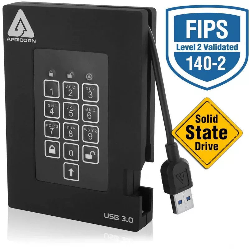 Apricorn SSD externo 2,5 1TB Aegis Padlock Fortress USB 3.0 256-bit AES-XTS, FIPS 140-2 Lvl2, 4user (A25-3PL256-S1000F)