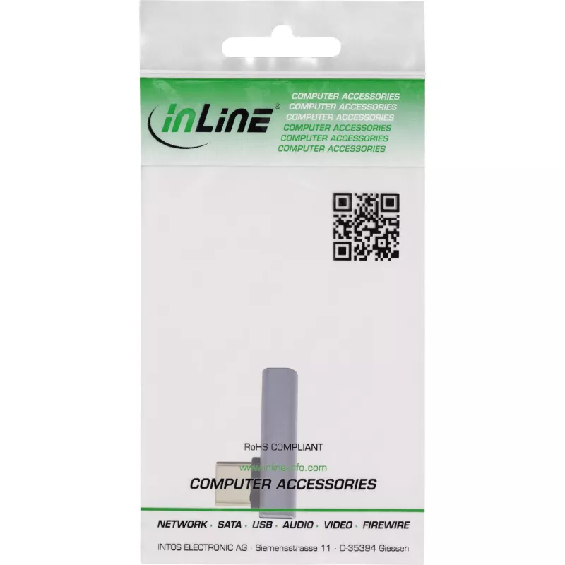 Adaptador USB4 InLine, conector macho/hembra USB-C vertical en ángulo derecha/izquierda, aluminio, gris