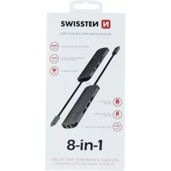 Swissten 8-IN-1 USB-C HUB carcasa de aluminio – 440-401-03 (44040103)