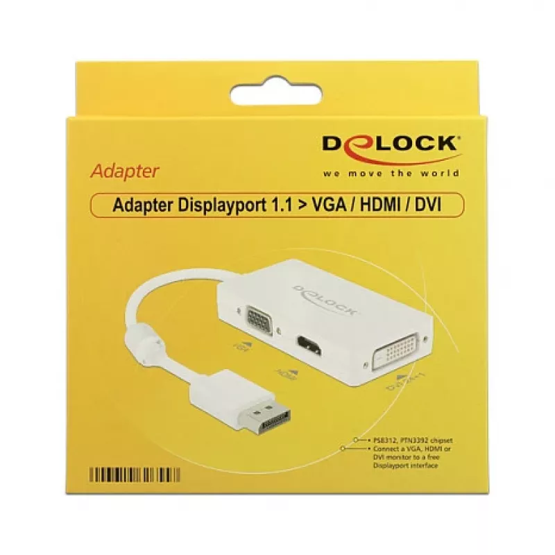 Cable adaptador DELOCK DisplayPort macho > 1 x VGA + 1 x HDMI + 1 x DVI 24+1 Blanco