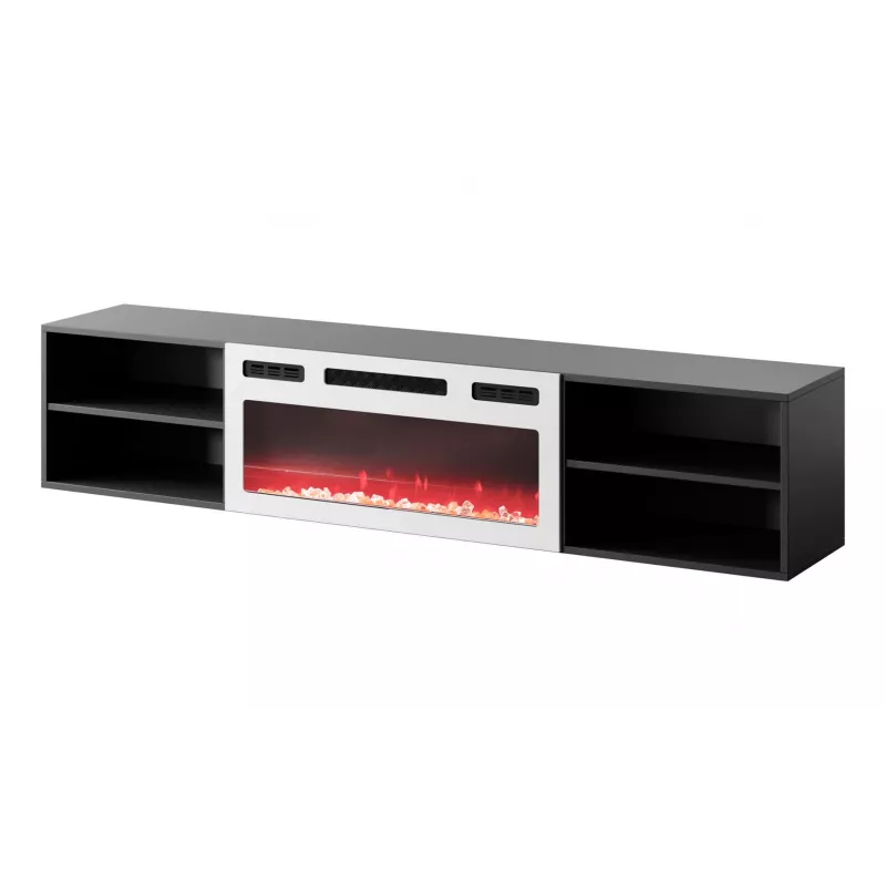 Mueble TV POLO 180x33x39 negro + chimenea blanca