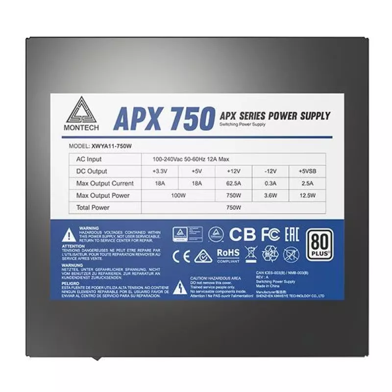 Montech APX750 fuente de alimentación 750 W 20+4 pin ATX ATX negro