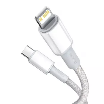 Cable trenzado de alta densidad USB-C a Lightning Baseus, 20W, PD, 2m (blanco)