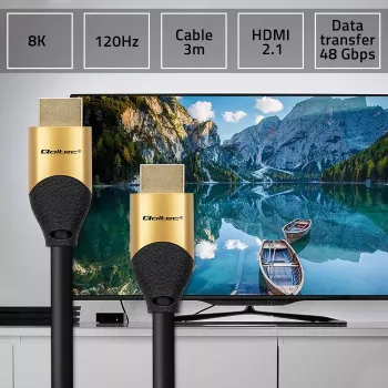 Qoltec 50356 cable HDMI v2.1 Ultra High Speed 8K | 60Hz | 28AWG | GOLD | 3m