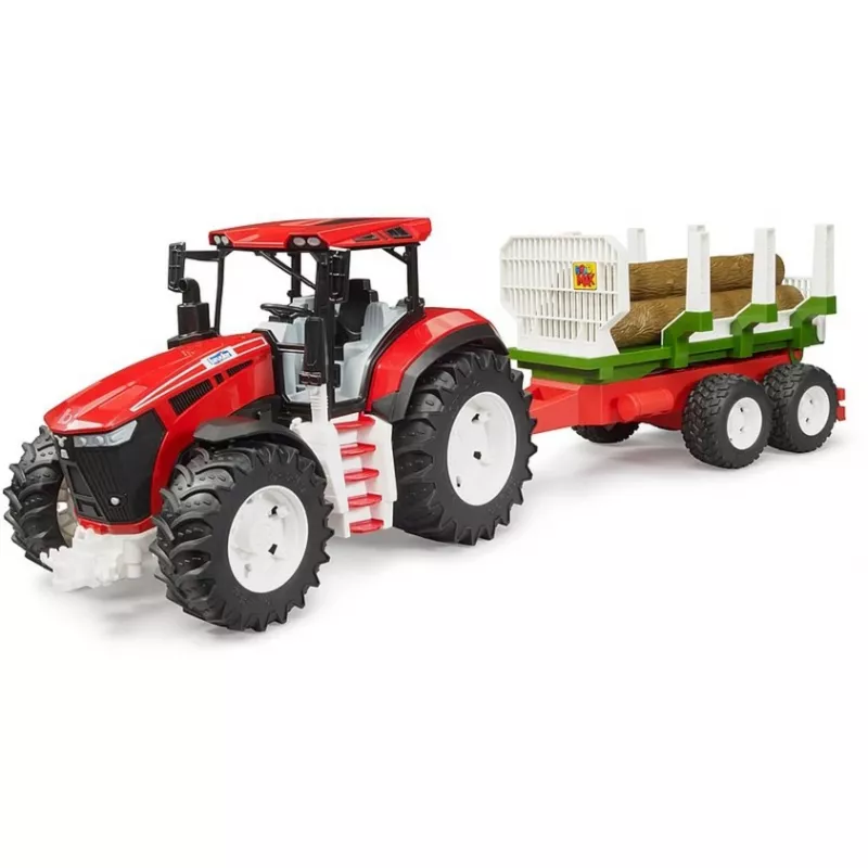 BRUDER tractor con remolque de madera BR-03453 – juguete mecánico, compatible con figuras Bruder