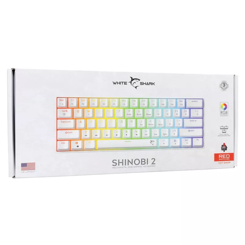 Teclado mecánico con cable White Shark Shinobi-2 (GK-004211) — distribución US, switches Red, blanco