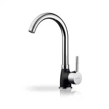 Grifería de cocina PYRAMIS Bello Duo – cuerpo de granito, cabezal cromado, monomando, caño en C orientable, 30 cm de altura, 220 mm de salida