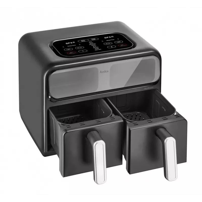 Freidora de aire doble Amica AFM 7020, 8 L, 2400 W, negra
