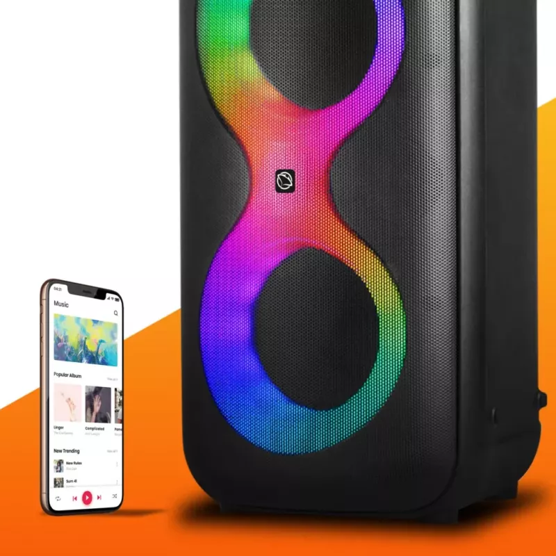 Equipo de música portátil MANTA SPK0401B100 altavoz Bluetooth, 100 W de potencia máxima, radio FM, karaoke, batería integrada, X-BASS