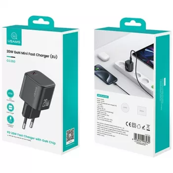 Cargador usams USA001627 20W 1×USB‑C con cable USB‑C — adaptador de carga rápida para teléfonos y tablets