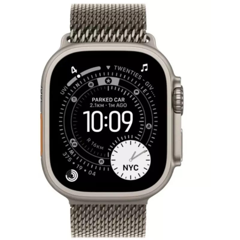 Smartwatch Apple Watch Ultra 3 GPS + Cellular 49 mm carcasa de titanio natural con correa Milanesa de titanio natural — 64 GB, OLED, 422×514, sumergible hasta 100 m, Grande
