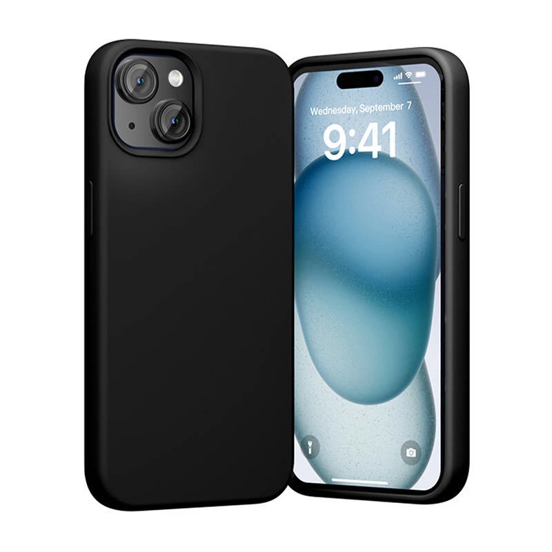 Funda de silicona Vention KUFB0-20 para iPhone 15 Plus — Negra, funda protectora delgada