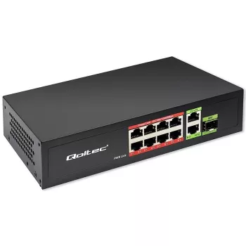 Switch Ethernet QOLTEC 52297 PoE RJ45 con uplink PoE y puerto SFP