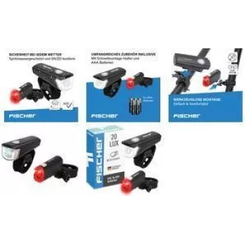 FISCHER BICICLETA Set de luces LED a pilas negro 50760