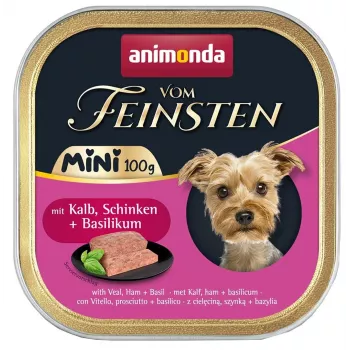 Alimento húmedo para perros animonda Vom Feinsten jamón ternera albahaca 100 g — sin cereales, razas pequeñas adultas