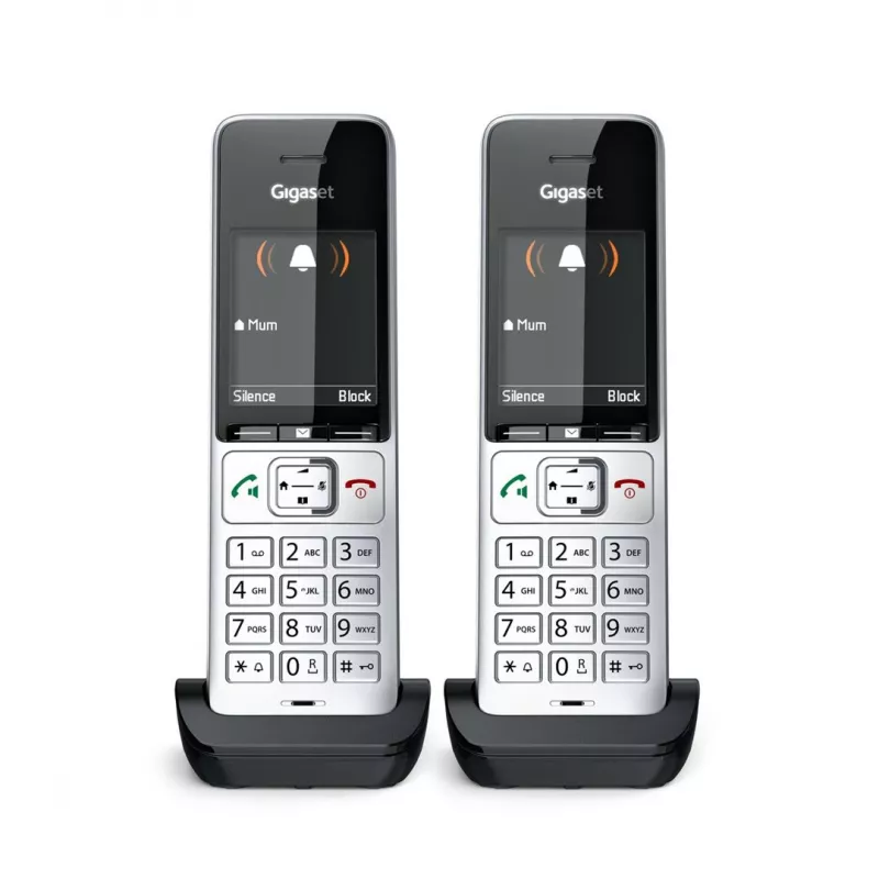 Teléfono analógico/DECT Gigaset COMFORT 500HX duo con identificación de llamadas negro, plata