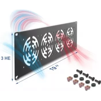 Tapa ciega DELOCK 67417 — accesorio de rack metálico con 4 ventiladores integrados, gris oscuro
