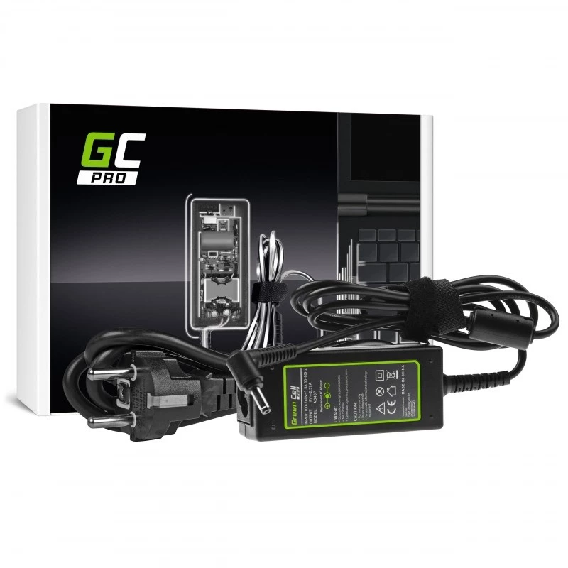 Adaptador de corriente Green Cell AD40P 45W para portátiles, 19V 2,37A, de CA a CC, entrada 100–240V, negro