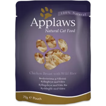 Comida húmeda para gatos Applaws pechuga de pollo con arroz salvaje en caldo 70 g bolsa, gatos adultos, 16 % proteína, 80 % humedad