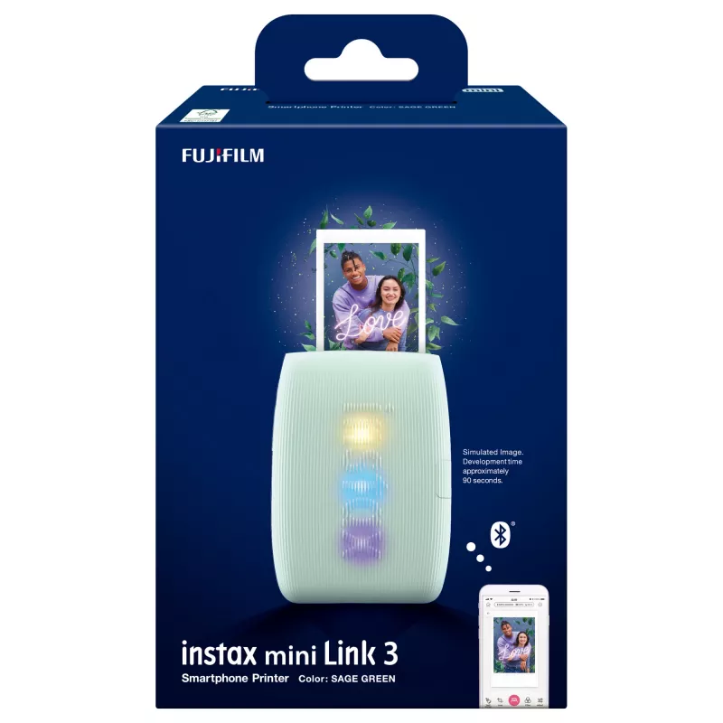 Fujifilm instax mini Link 3 EX D 16832156 impresora, 800 x 600 DPI, impresiones de 6,2 x 4,6 cm, Bluetooth, verde salvia