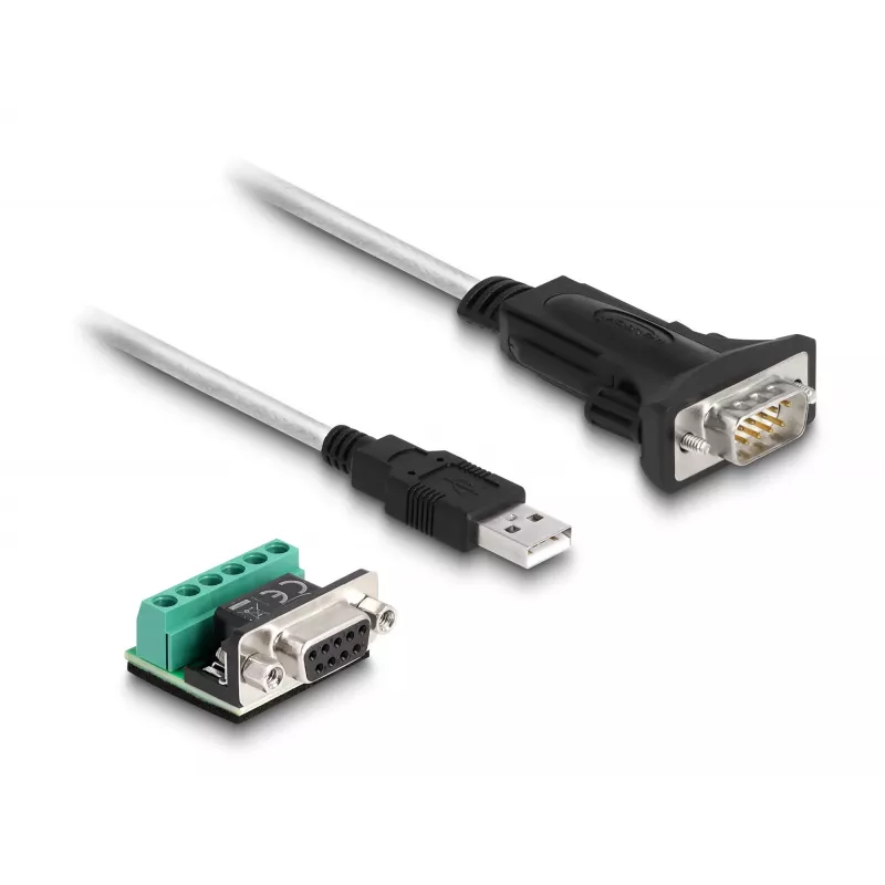 DeLOCK 63465 Adaptador de USB 2.0 Type-A a serie RS-422/485, bloque de terminales de 6 pines, 1,8 m, negro/transparente