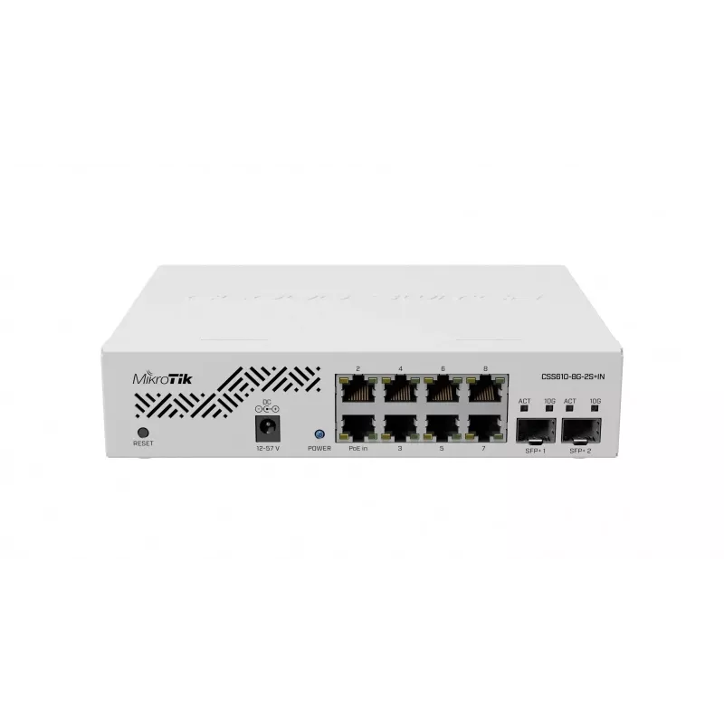 Switch de red MikroTik CSS610-8G-2S+IN — 8x Gigabit RJ-45, 2x SFP+ 10G, PoE, entrada 12–57V