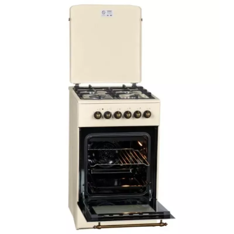 Cocina de gas y eléctrica MPM MPM-56-KRM-14, 56 cm, 4 quemadores de gas, horno eléctrico, crema
