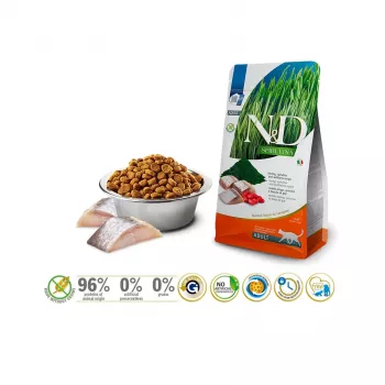 Comida seca para gatos Farmina N&D Spirulina Arenque 1,5 kg — sin cereales, 44 % de proteína, 20 % de grasa