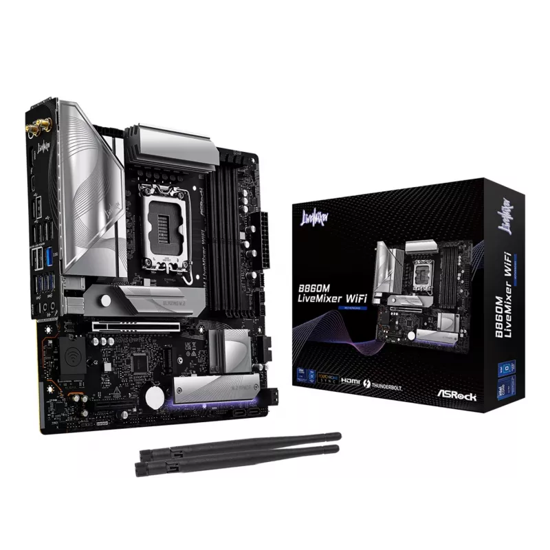 Placa base ASRock B860M LiveMixer WiFi — Intel B860, LGA 1851, micro ATX, DDR5, 4x DIMM, Wi‑Fi 6E, 2.5Gb LAN