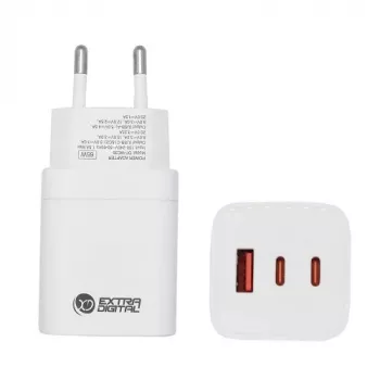 Cargador EXTRA DIGITAL GaN 2x USB Type-C, USB Type-A: 65W, PPS