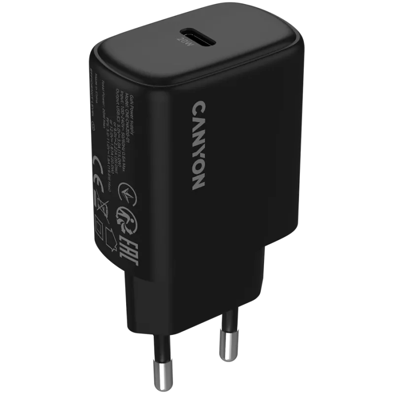 CANYON Cargador OnCharge 200 20W 1xPD EU Negro