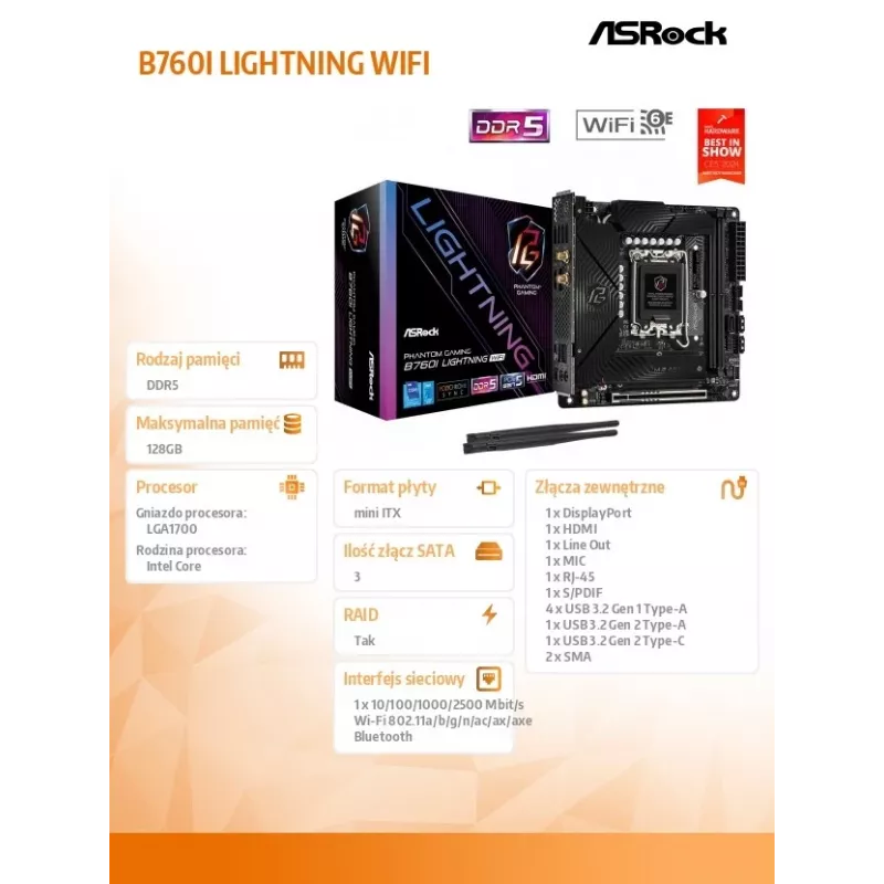 ASRock B760I Lightning WiFi DDR5 Mini-ITX LGA1700 placa base