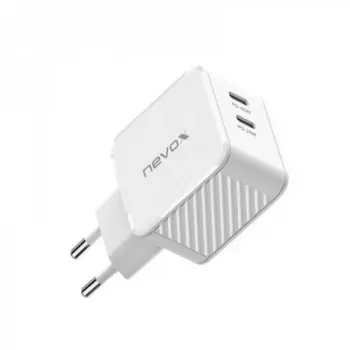 Cargador Nevox 45W Dual USB-C Power Delivery GaN, blanco, modelo 2569